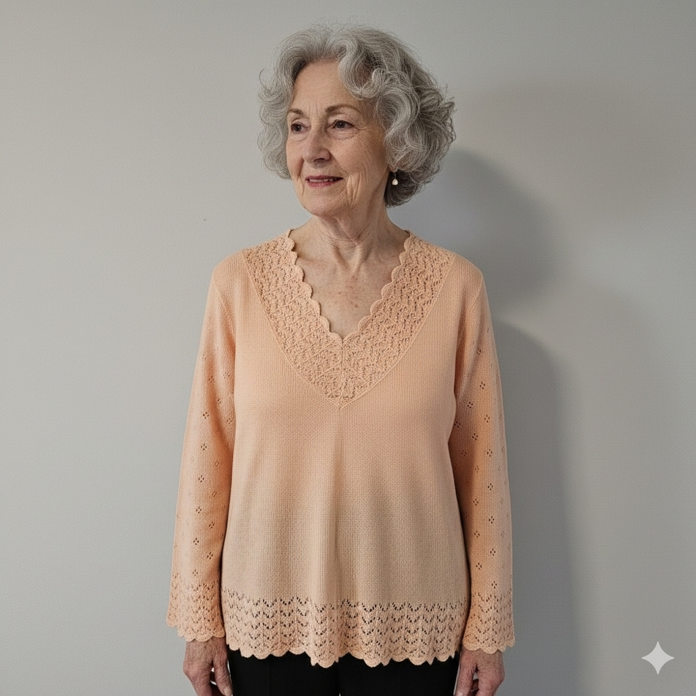 Vintage Peach V-Neck Women's Sweater By Sweater Bee By Banff